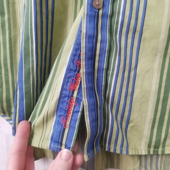 Robert Graham Green Blue Striped Shirt Sz Large - Picture 5 of 7